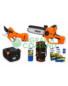 Kit Stocker Magma 63603 con tijeras eléctricas E-40 TP de 40 mm, motosierra E-150 LA, batería Fast Charge de 21 V y 2,6 Ah, BladeUp 250 y regalos