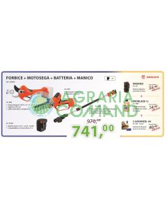 Kit de poda con tijeras de motosierra a batería y pértiga telescópica Stocker