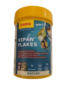 Envase de 22 g de pienso Sera Vipan Flakes.