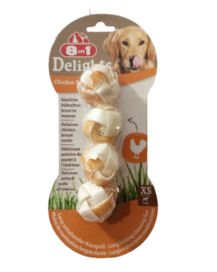 Pack snack para perros 8 en 1 Delicias Bolas de Pollo XS pequeño 4 unid.