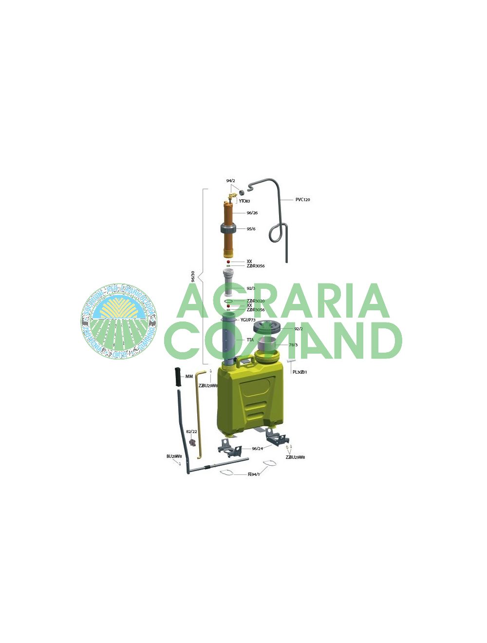 Despiece bomba volpi 12 15 litros bombeo latón