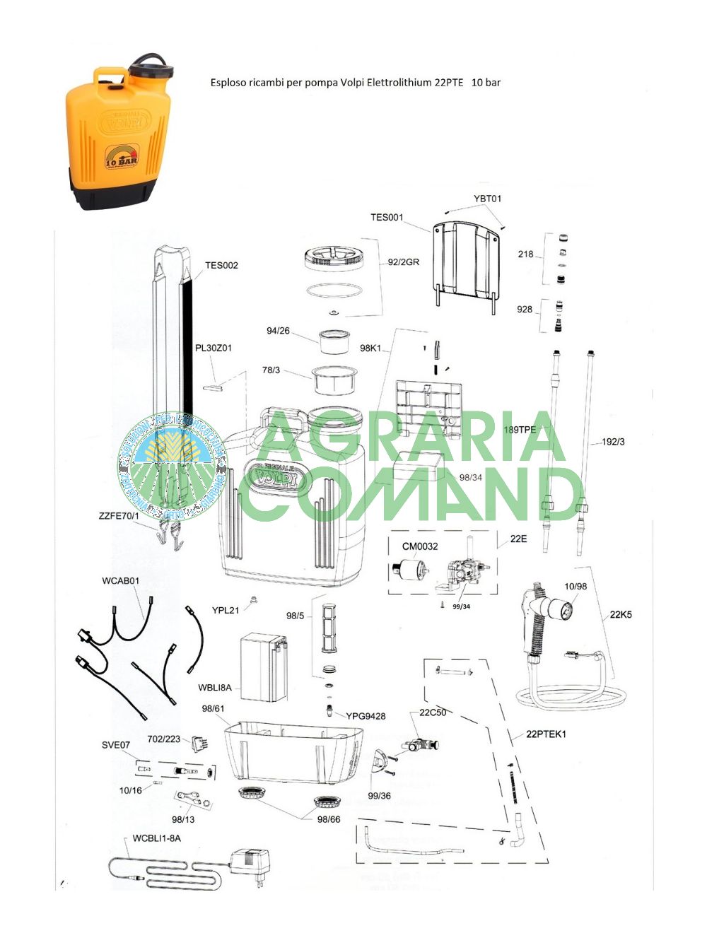 Piezas de repuesto para bomba Volpi Elettrolithium 10 bar