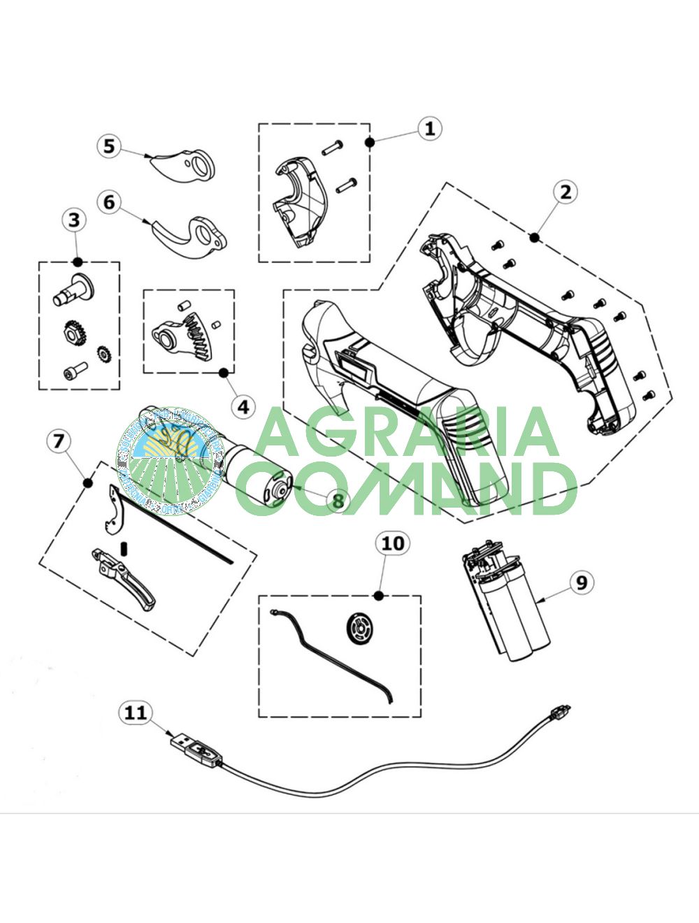 Despiece de los recambios de las tijeras Volpi KV220-PV220