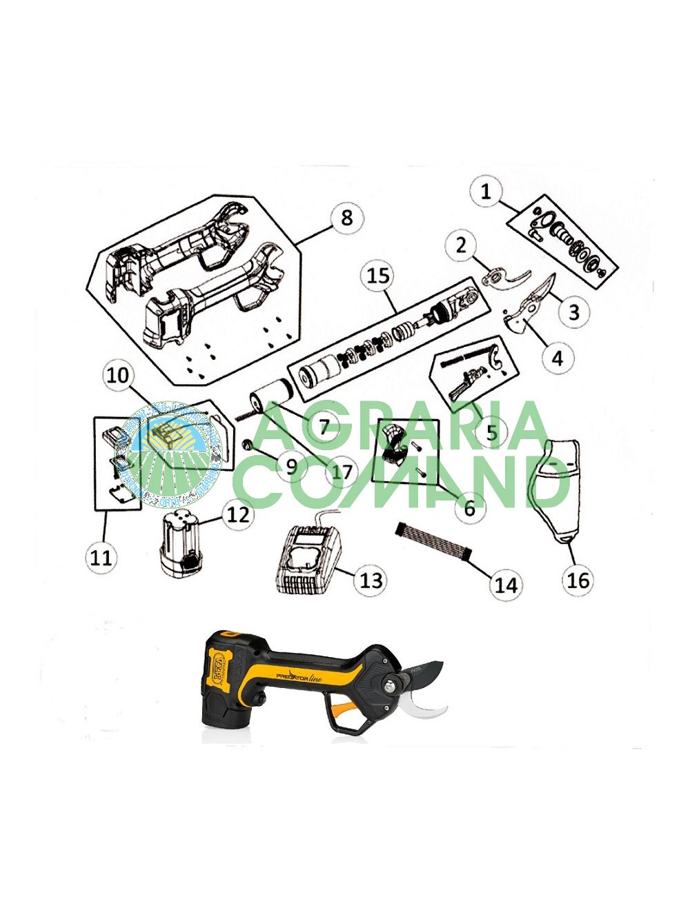 Despiece de la tijera Volpi Predator PV295 Despiece de la tijera Volpi Predator PV295