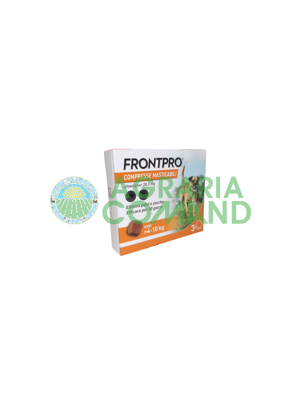 Envase FrntPro comprimidos antiparasitarios para perros