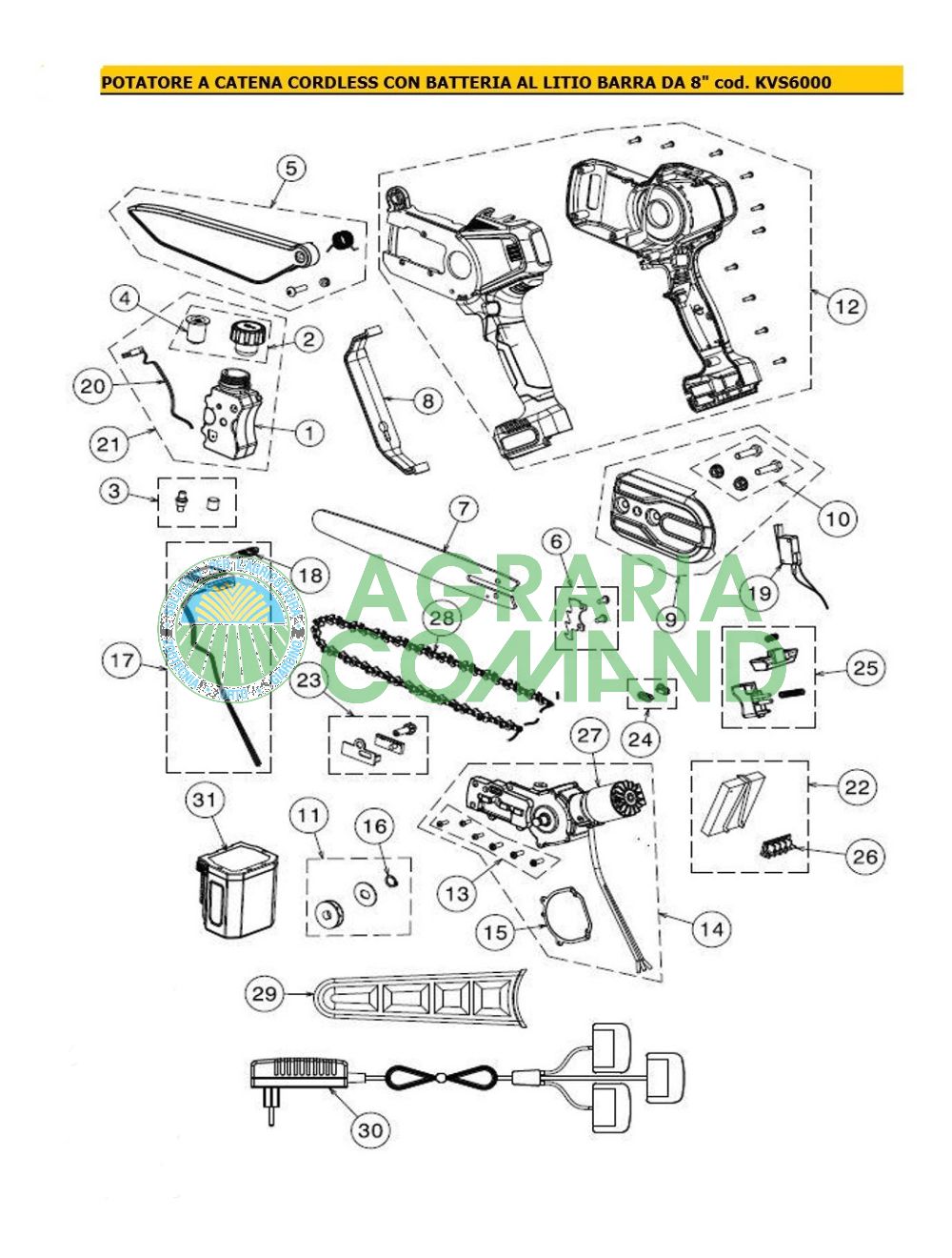 Despiece de las piezas de recambio de la podadora KVS6000
