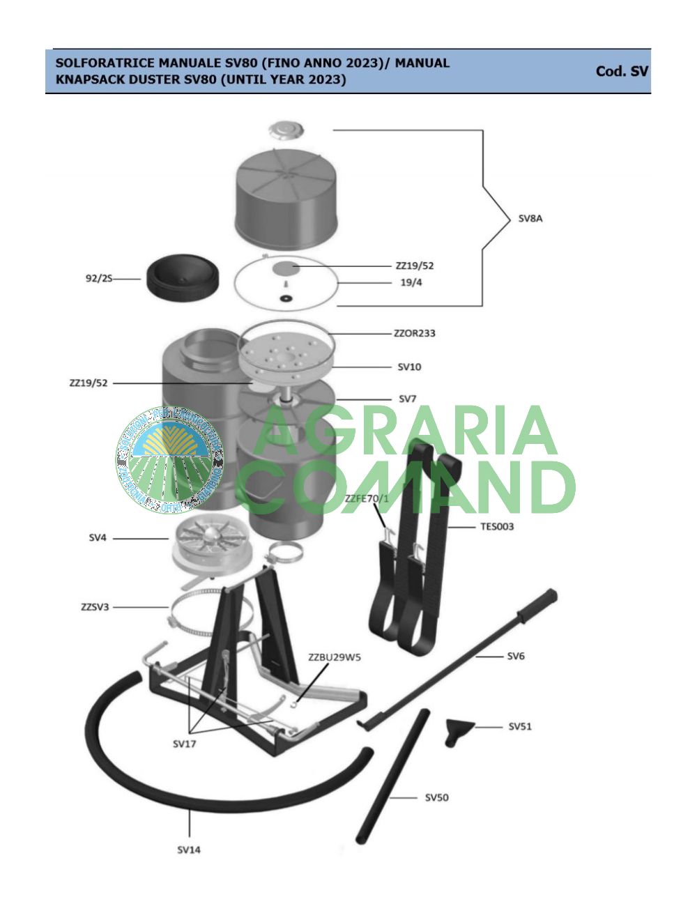 Lista de piezas de recambio del sulfurizador SV80