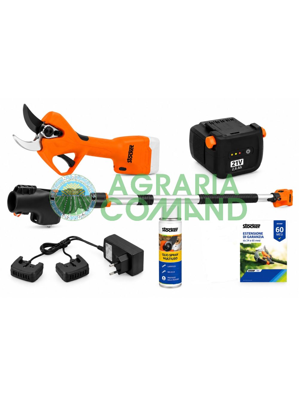 Kit Stocker Magma 63604 con tijeras eléctricas E-40 TP de 40 mm, mango telescópico orientable de 155 a 235 cm, batería de 21 V y 2,6 Ah y cargador doble Kit Stocker Magma 63604 con tijeras eléctricas E-40 TP de 40 mm, mango telescópico orientable de 155 a 235 cm, batería de 21 V y 2,6 Ah y cargador doble