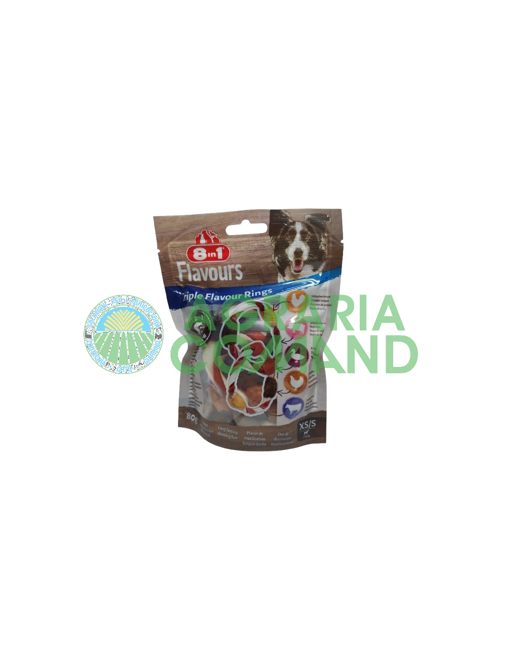 Paquete de sneck para perros 8en1 Anillos de triple sabor (pequeños) Paquete de sneck para perros 8en1 Anillos de triple sabor (pequeños)