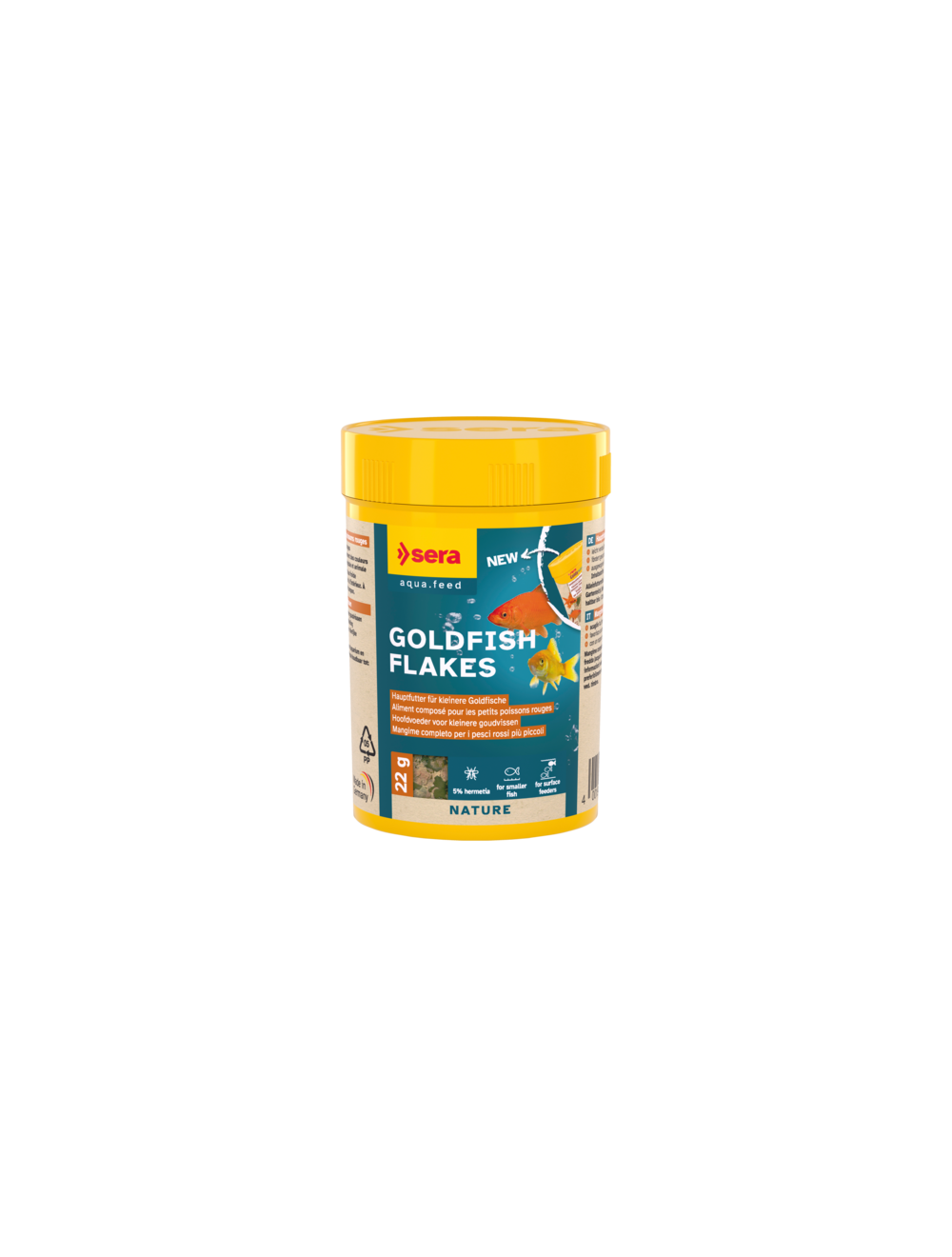 Envase de pienso Sera Goldfish Flakes de 22 g.