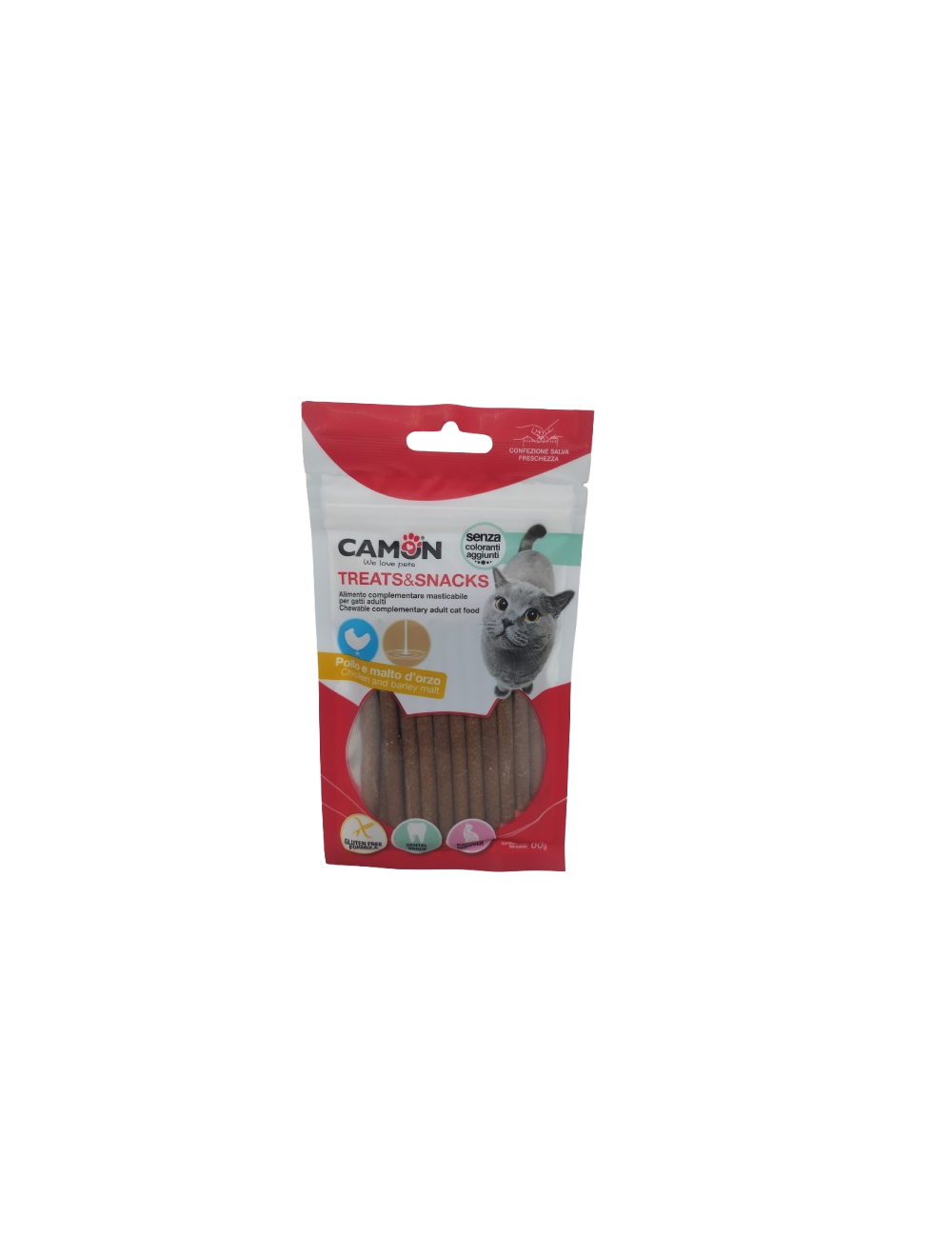 Camon Treats and Snacks Paquete de snacks para gatos con malta de cebada y pollo