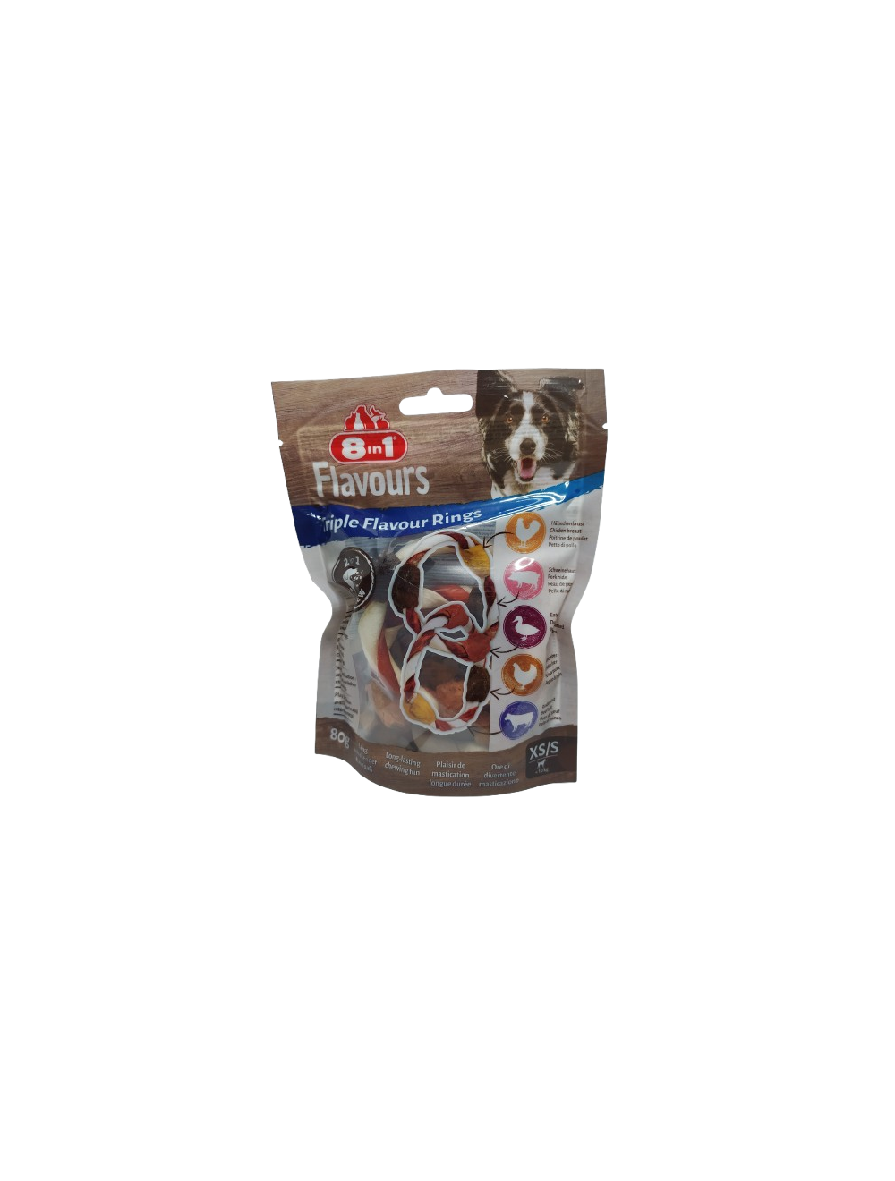 Paquete de sneck para perros 8en1 Anillos de triple sabor (pequeños) Paquete de sneck para perros 8en1 Anillos de triple sabor (pequeños)
