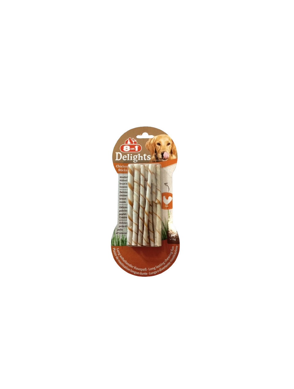 Pack 8 en 1 Delicias Palitos retorcidos de pollo para perros 55 g Pack 8 en 1 Delicias Palitos retorcidos de pollo para perros 55 g
